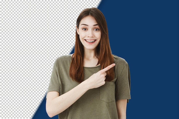 PSD portrait of joyful pleased female customer smiling broadly being satisfied and happy