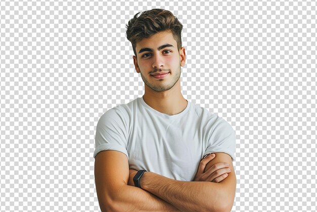 Portrait of man arm crossed on white isolated background