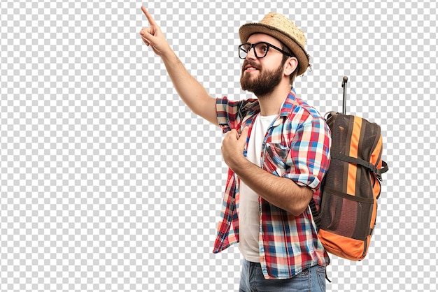 PSD portrait of man traveler posing on white isolated background