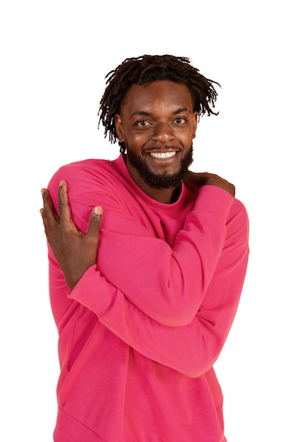 Portrait of man wearing pink