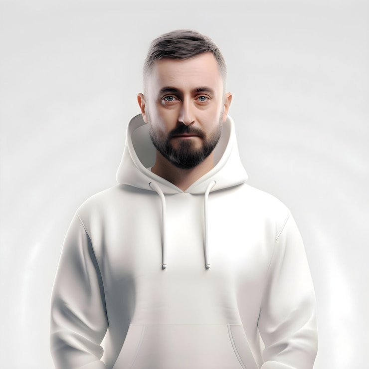 PSD portrait of a man in a white hoodie on a light background