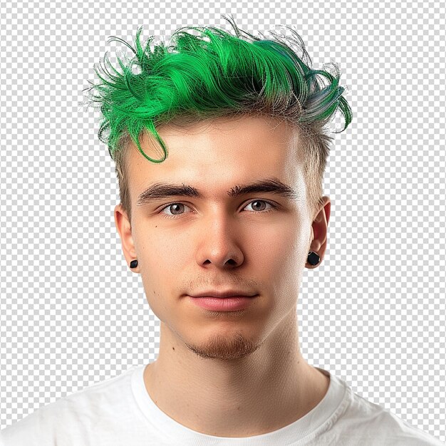 PSD portrait of a man with green hair isolated on transparent background