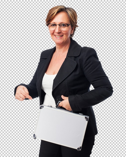 Portrait of a mature business woman holding a suitcase