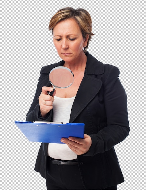 portrait of a mature business woman looking a contract