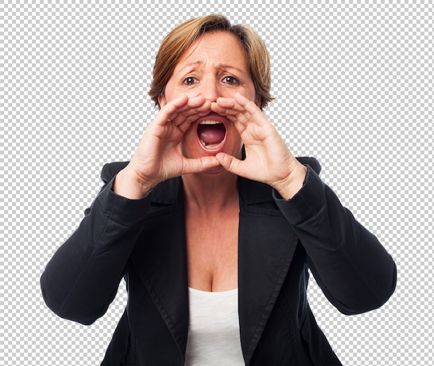 PSD portrait of a mature business woman shouting