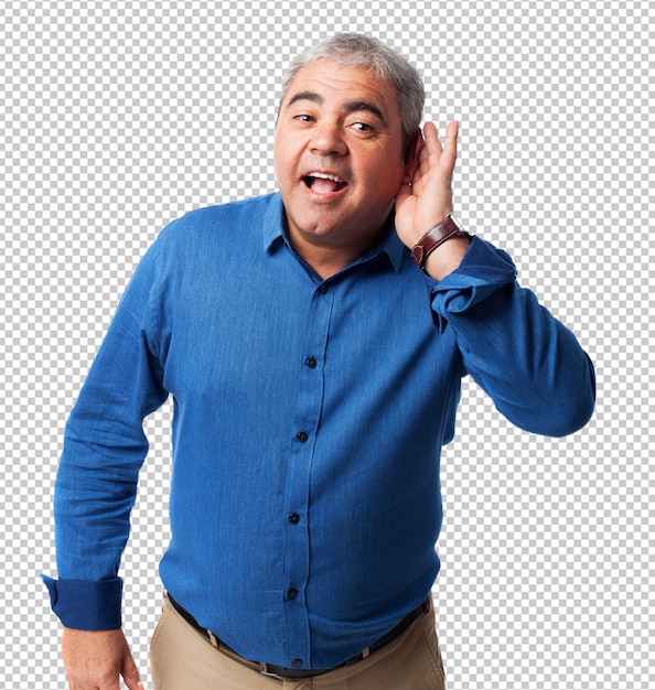 PSD portrait of a mature man trying to hear something