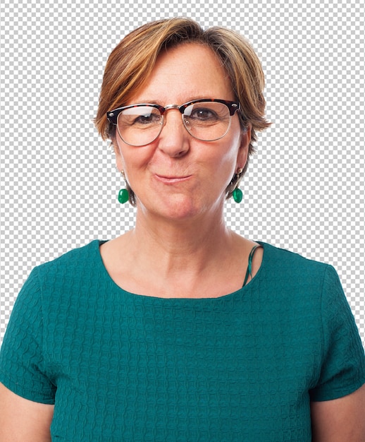 PSD portrait of a mature woman doing a funny grimace