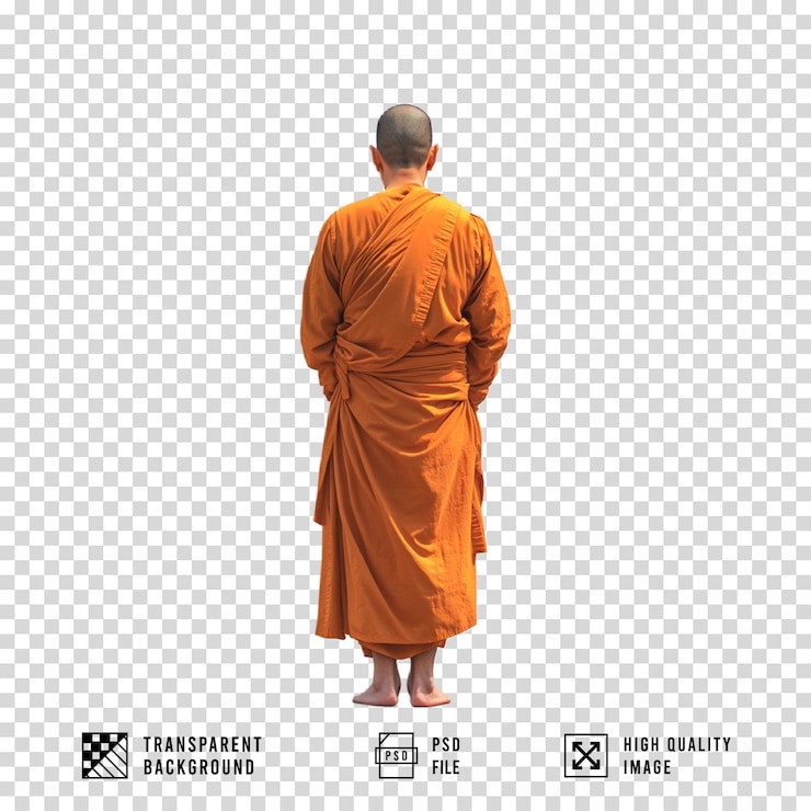 PSD portrait of a monk from behind on a transparent background