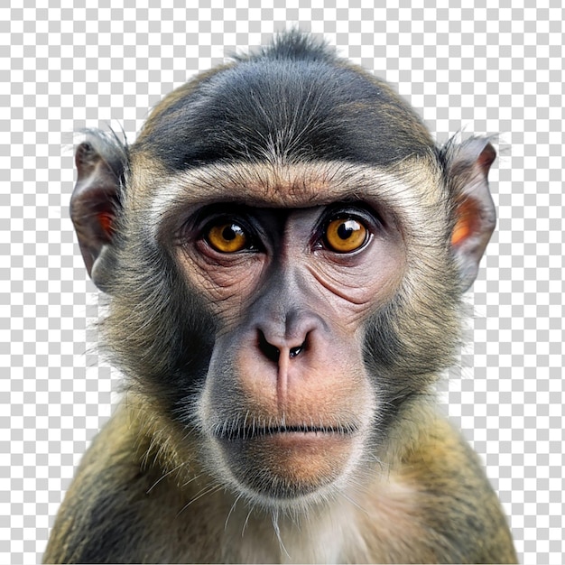 PSD portrait of a monkey with big eyes isolated on transparent background