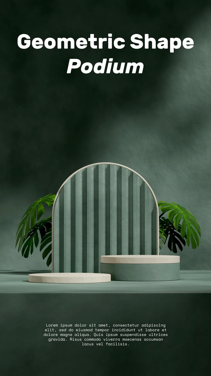 in portrait monstera deliciosa plant 3d image render blank space gray and green cylinder podium