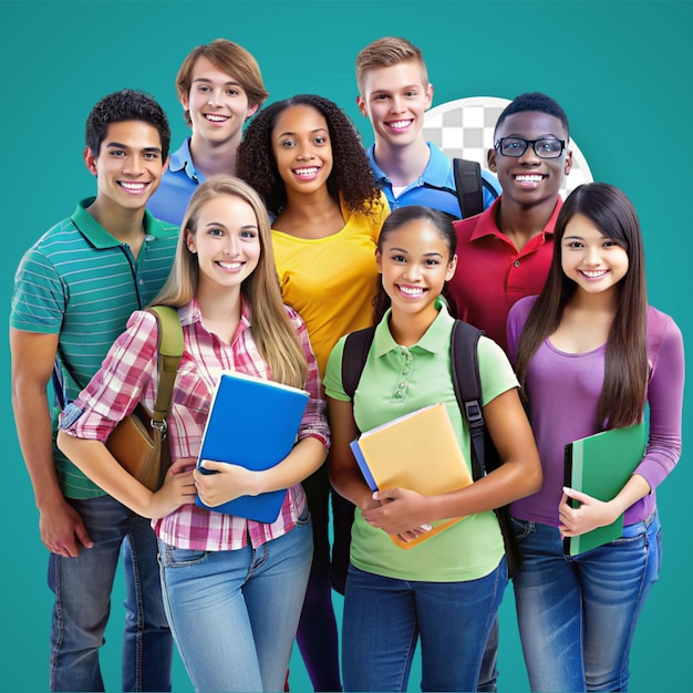 PSD portrait of multiracial friends having fun smiling on camera outdoor focus on asian guy face