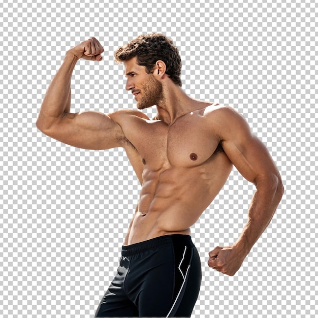 Portrait of muscle man posing o