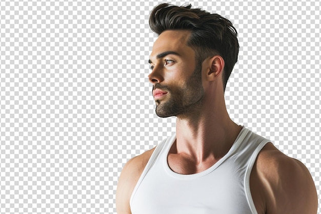 Ritratto di un modello maschile muscoloso isolato su sfondo bianco