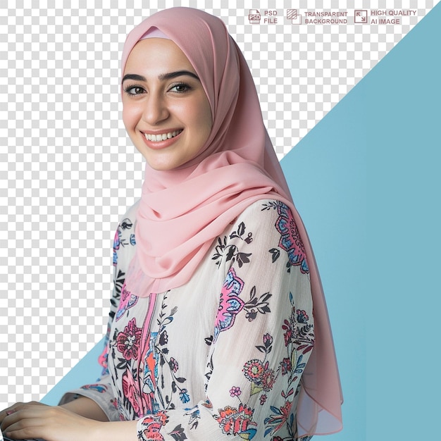 PSD portrait of muslim woman in hijab isolated transparent background