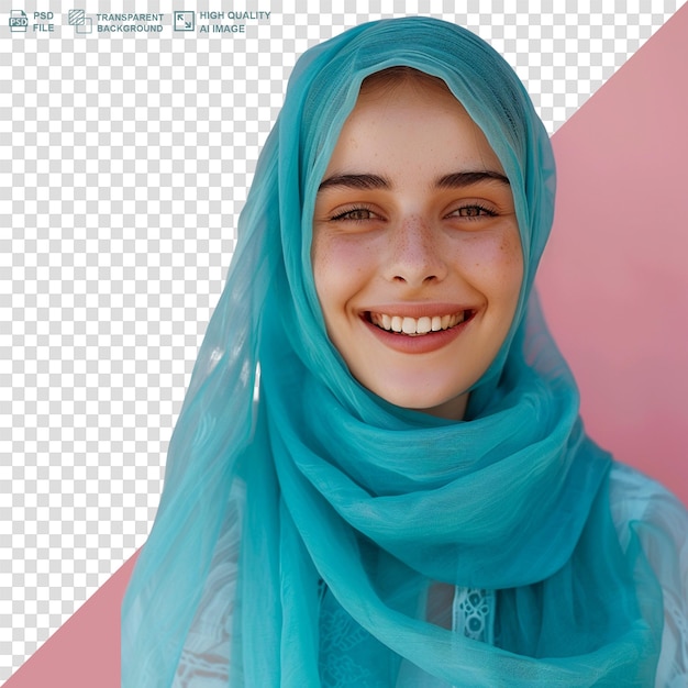 Ritratto di donna musulmana in hijab isolato sullo sfondo trasparente