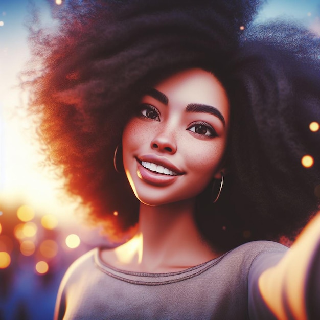 PSD Портрет красивой молодой чернокожей женщины с улыбающимся лицом и модными зубами.