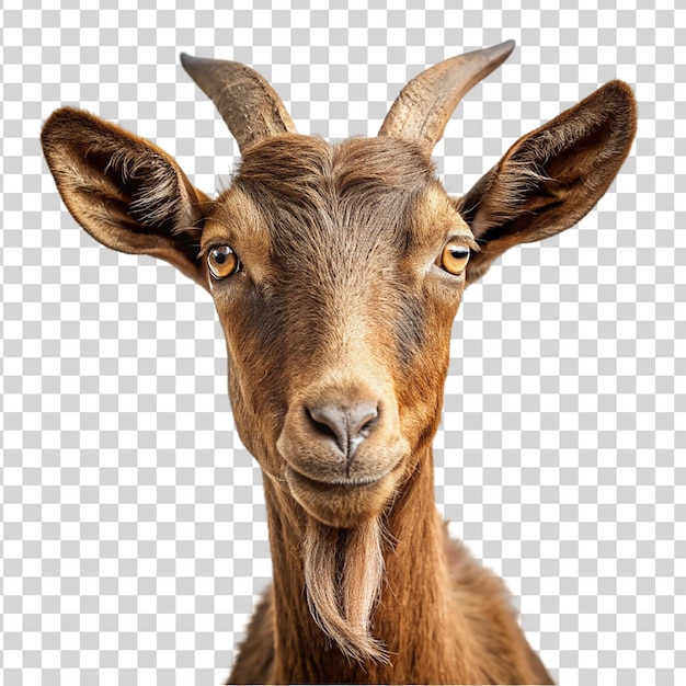 PSD Портрет коричневого козла, изолированного на прозрачном фоне