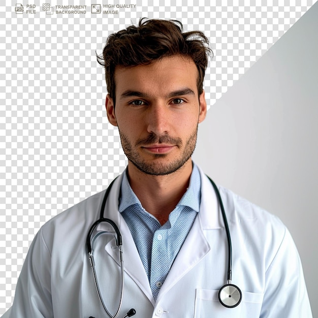 PSD Портрет симпатичного молодого врача в изоляции