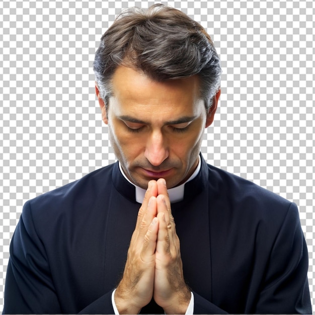PSD 透明な背景で祈っている司祭の肖像画
