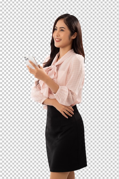 PSD スマートフォンの psd ファイルを使用して笑顔のアジアの女性の肖像画