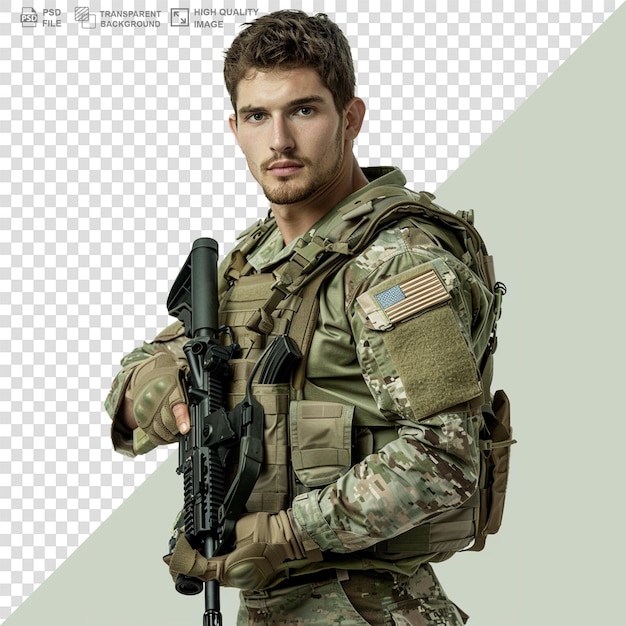 PSD portrait of a soldier isolated on transparent or white background png