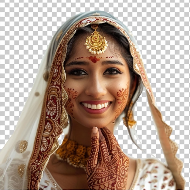 PSD サリを着た若い美しいインド人の女性の肖像画