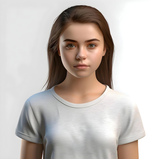 PSD 白いtシャツを着た若い女の子の肖像画 3dレンダリング