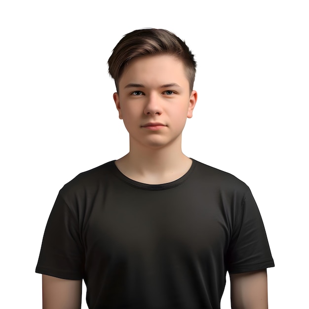 PSD ⁇  배경 에 고립 된 검은 티셔츠 를 입은 젊은 남자 의 초상화