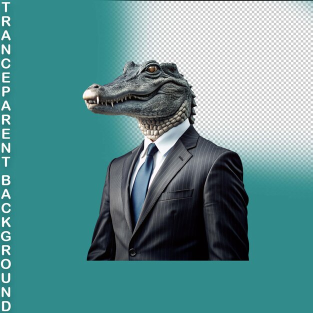 PSD Портрет аллигатора в деловом костюме на прозрачном фоне
