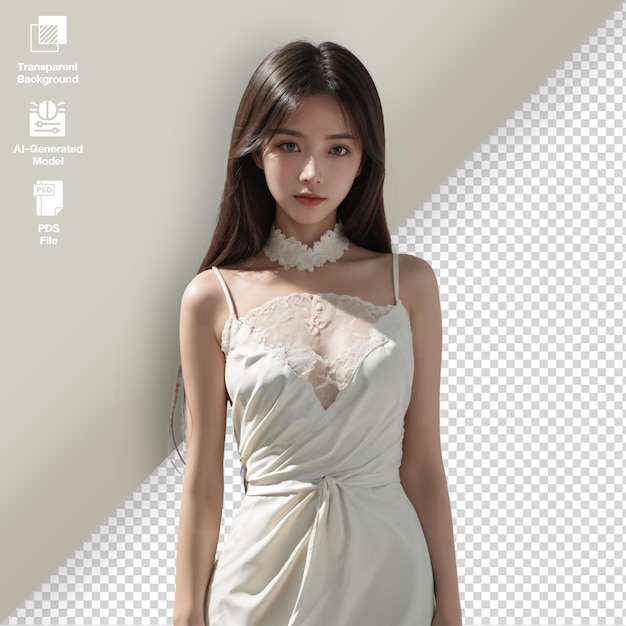 PSD Портрет красоты азиатских женщин привлекательная девушка в белой одежде