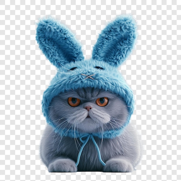 PSD Портрет милого кота в шляпе с ушами кролика, изолированный на прозрачном фоне png