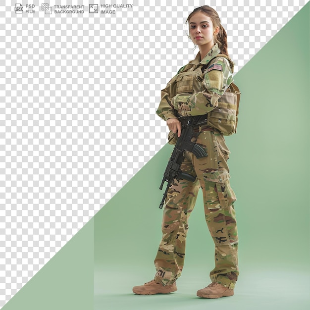 PSD portrait of female soldier or force isolated on transparent or white background png