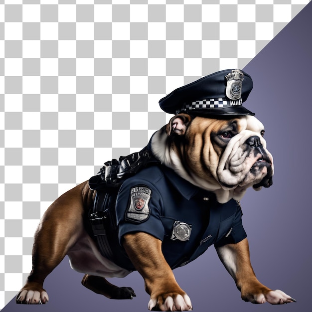PSD 투명하게 분리된 경찰관 유니폼을 입은 인간형 의인화 불독의 초상화