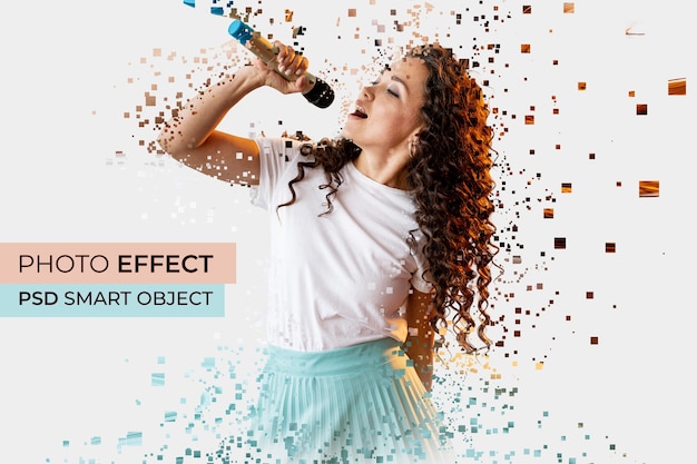 portrait of person with pixel dispersion effect