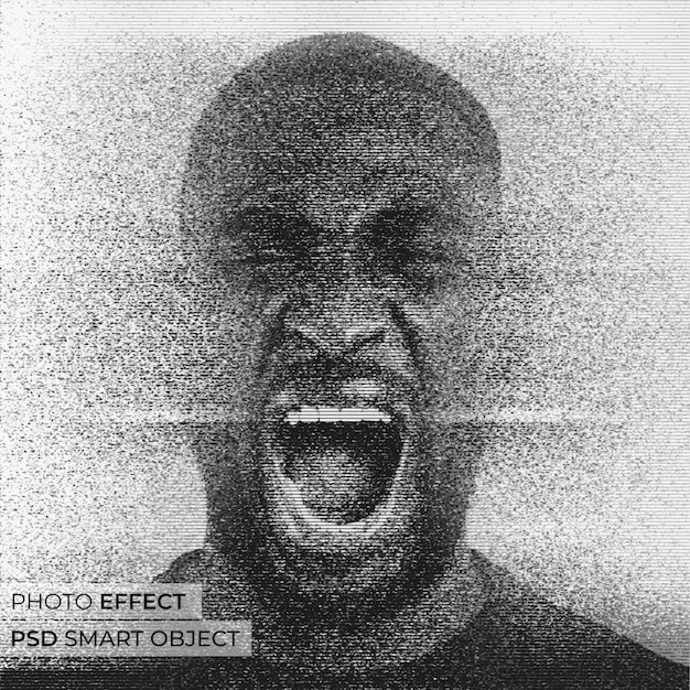 PSD Портрет человека с размытыми линиями сканирования