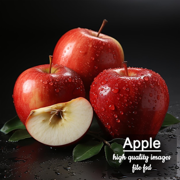 PSD Портрет фруктов красного яблока, изолированных на темном фоне