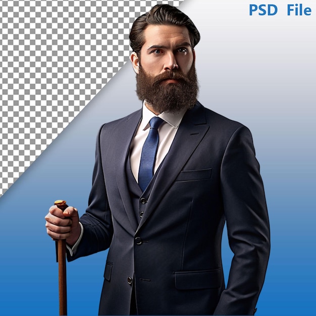 PSD Портрет рыжеволосого бородатого мужчины в очках, одетого в элегантный шерстяный костюм