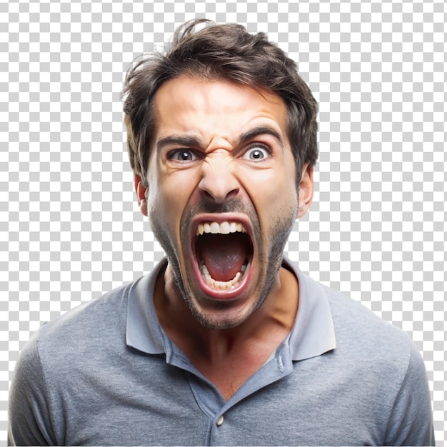 PSD Портрет кричащего человека, изолированного на прозрачном фоне