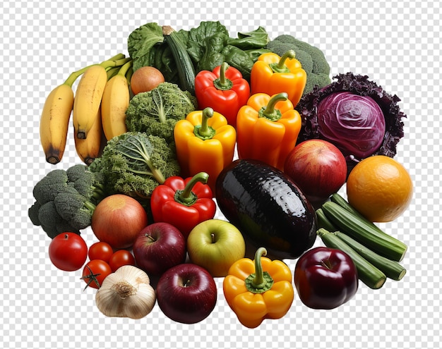 PSD Портрет различных видов овощей на прозрачном фоне