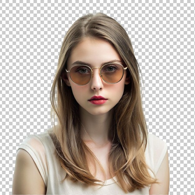 Портрет молодой женщины в солнцезащитных очках на прозрачном фоне