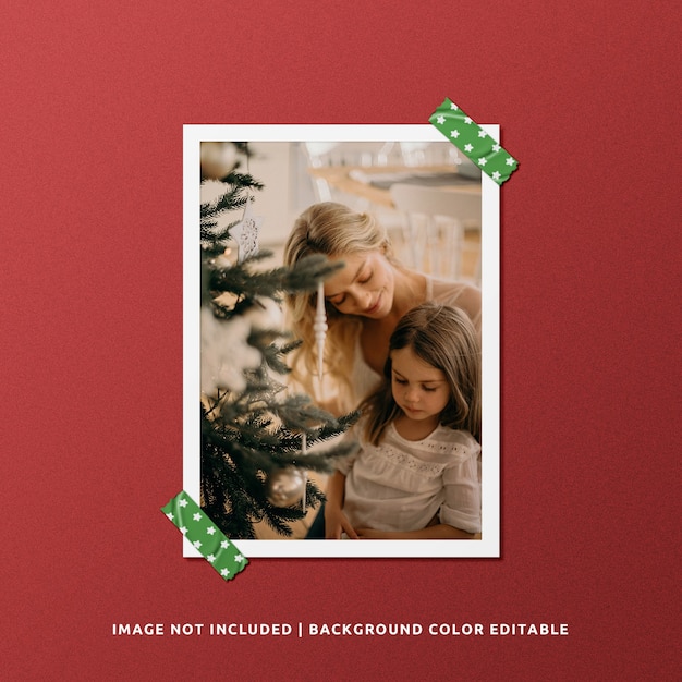 PSD portrait paper frame photo mockup for christmas