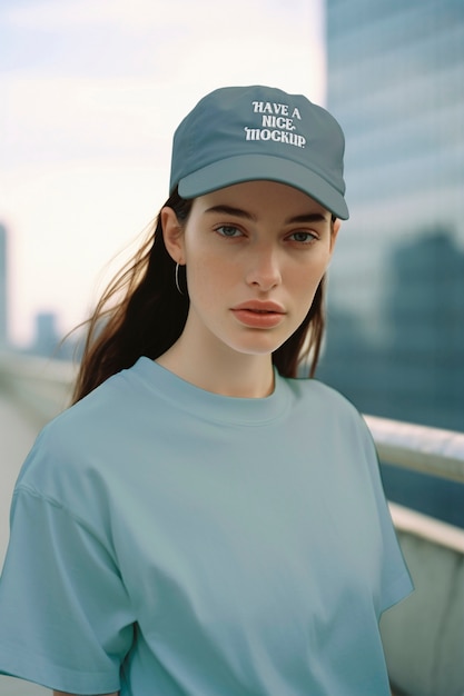 PSD portrait of person wearing cap with logo mockup