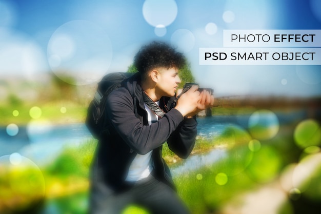 PSD ritratto di persona con effetto bokeh