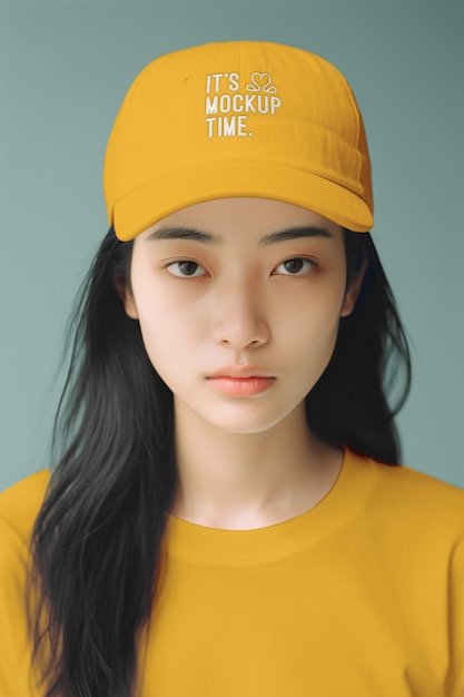 PSD portrait of person with cap logo mockup design