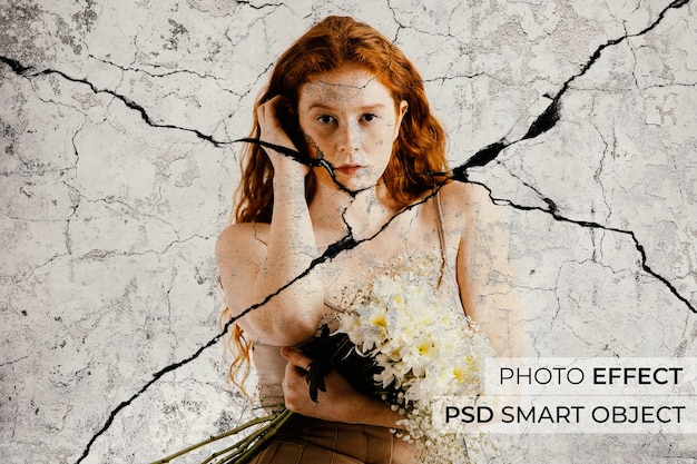 PSD portrait of person with cracked wall effect