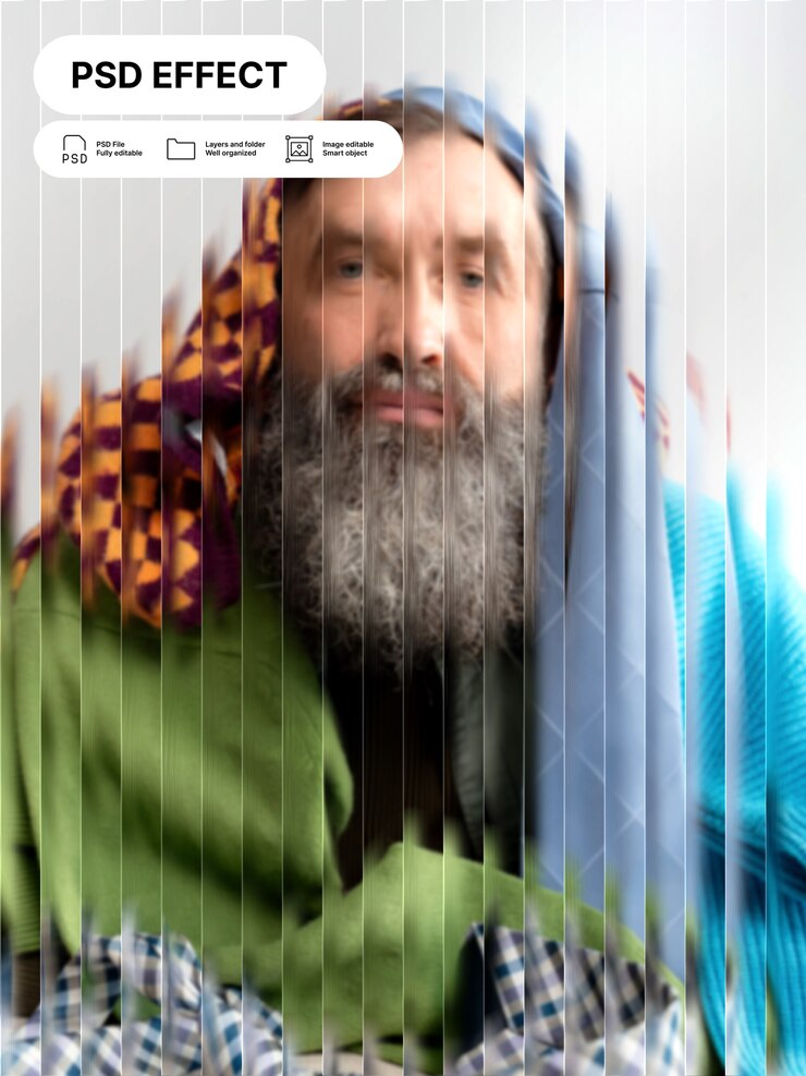 PSD portrait of person with fluted glass texture