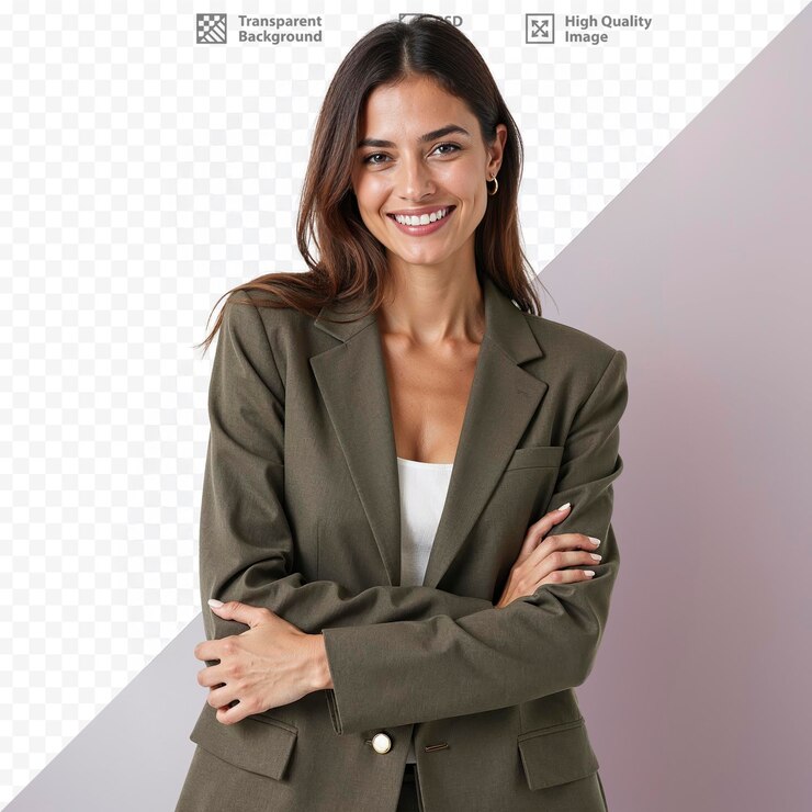 PSD portrait photo of a business woman smilling at a white background