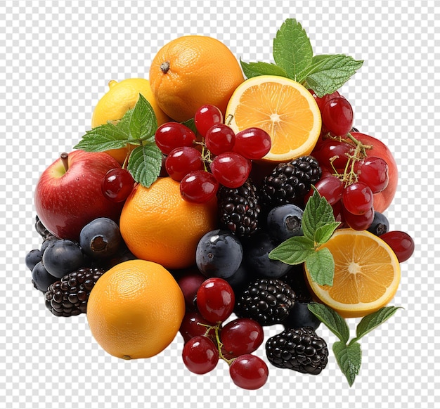 Portrait of pile of fruits isolated on transparent background