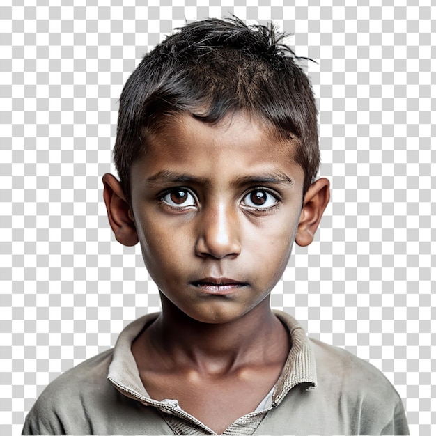 Portrait a poor boy isolated on transparent background