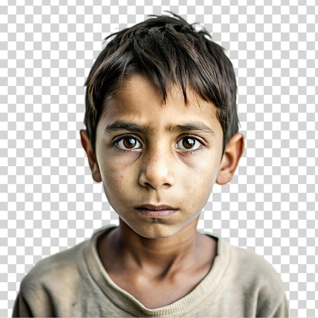 PSD portrait of a sad little boy isolated on transparent background